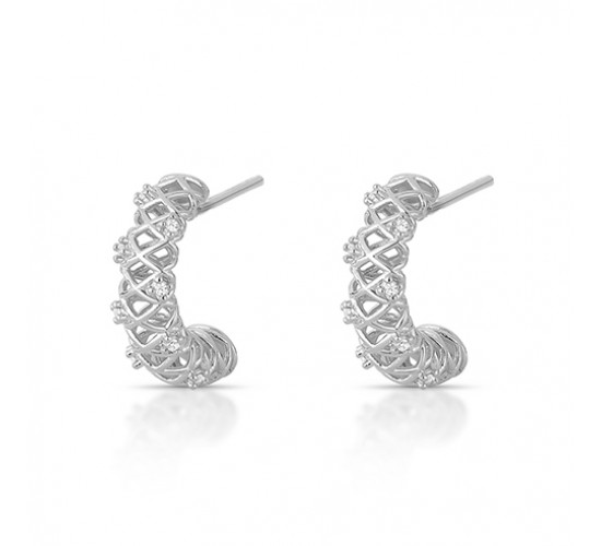 Brinco vazado comzirconia cristal espalhada, Prata. 3535540 