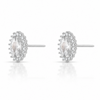 Brinco oval cristal 10mm com zirconia cristal em volta, prata. 3535590