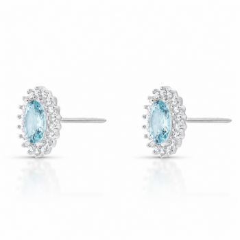 Brinco oval agua marinha 10mm com zirconia cristal em volta, prata. 3535591 Brinco oval agua marinha 10mm com zirconia cristal em volta, prata. 3535591