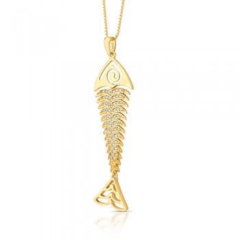 Colar peixe articulado com zirconia cristal. 46mm. 160067