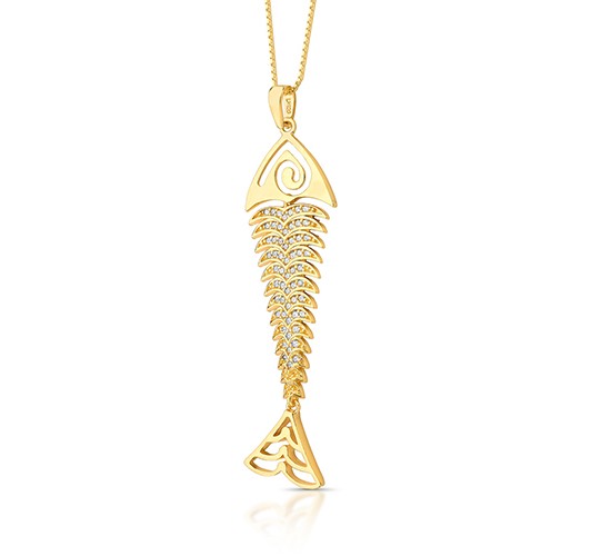 Colar peixe articulado com zirconia cristal. 46mm. 160067
