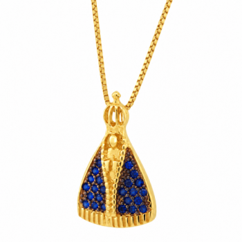 Colar Nossa Senhora Aparecida pequena com manto zirconia azul, 12x6mm. 160336 Colar Nossa Senhora Aparecida pequena com manto zirconia azul, 12x6mm. 160336
