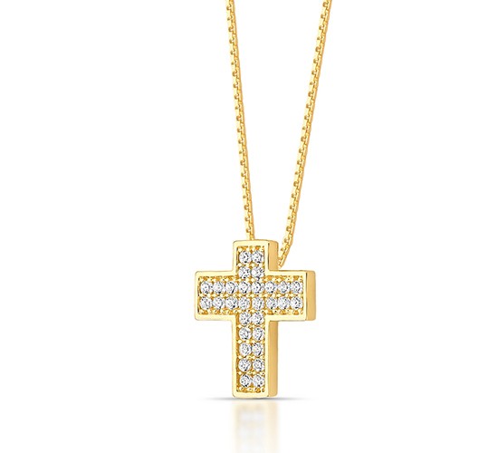 Colar cruz media toda zirconia cristal. 9x7mm. 160867