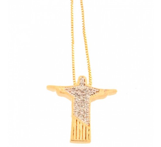 Colar Cristo pequeno metade zirconia cristal. 160907