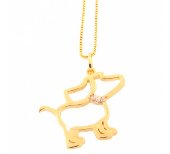 Colar cachorro vazado liso com coleira zirconia cristal. 12x16mm. 160949