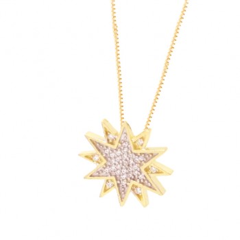 Colar estrela 12 pontas com zirconia cristal. 9mm. 160994