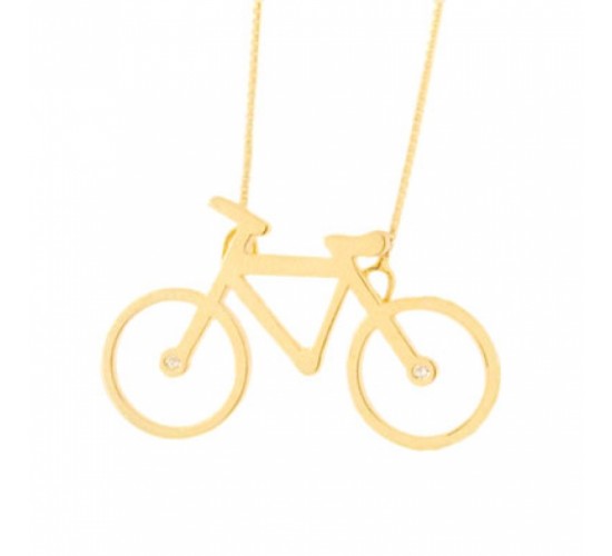 Colar bicicleta lisa com detalhe zirconia cristal. 13x25mm. 160999