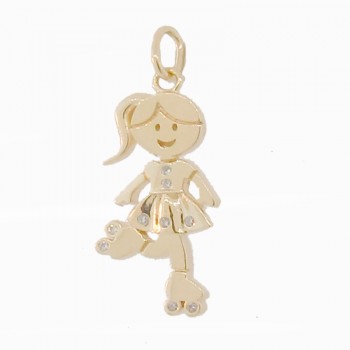 Pingente menina de patins com zirconia cristal. 161070