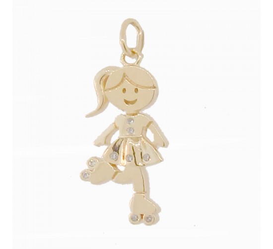 Pingente menina de patins com zirconia cristal. 161070