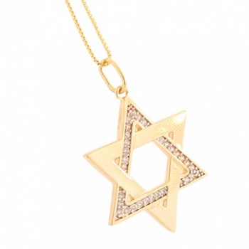 Colar estrela de davi metade zirconia cristal e metade lisa. 21x17mm. 161078
