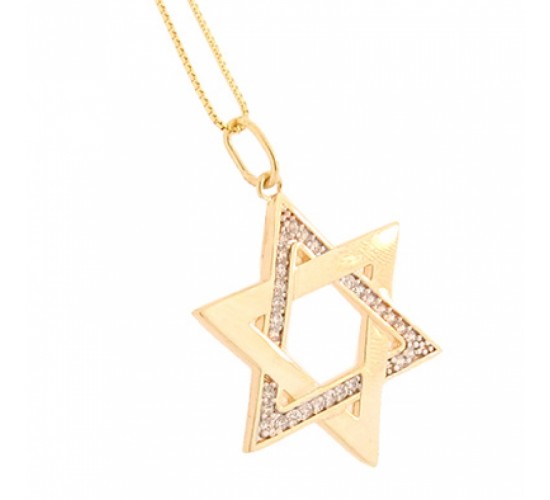 Colar estrela de davi metade zirconia cristal e metade lisa. 21x17mm. 161078