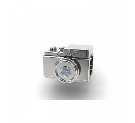 Berloque maquina fotografica em prata com zirconia cristal. 361125