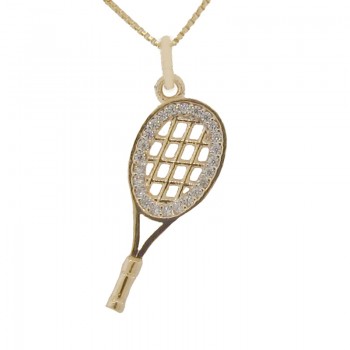 Colar raquete de tenis com zirconia cristal em volta. 17mm. 161181