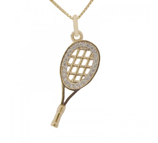 Colar raquete de tenis com zirconia cristal em volta. 17mm. 161181