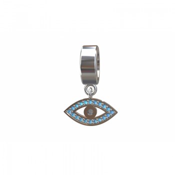 Berloque olho grego em prata com zirconia azul claro em volta e negra no centro. 361183