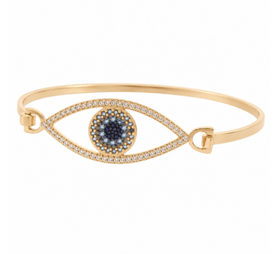 Bracelete olho grego zirconia azul e negra no centro e cristal em volta. 161201