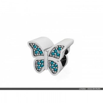 Berloque borboleta em prata com zirconia azul turquesa. 361203