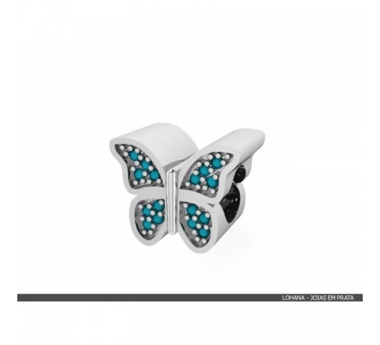 Berloque borboleta em prata com zirconia azul turquesa. 361203