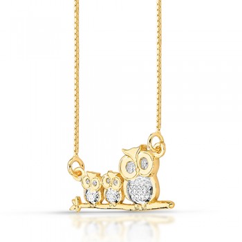 Colar mae coruja com 2 filhos zirconia cristal. 6x17mm. 161229