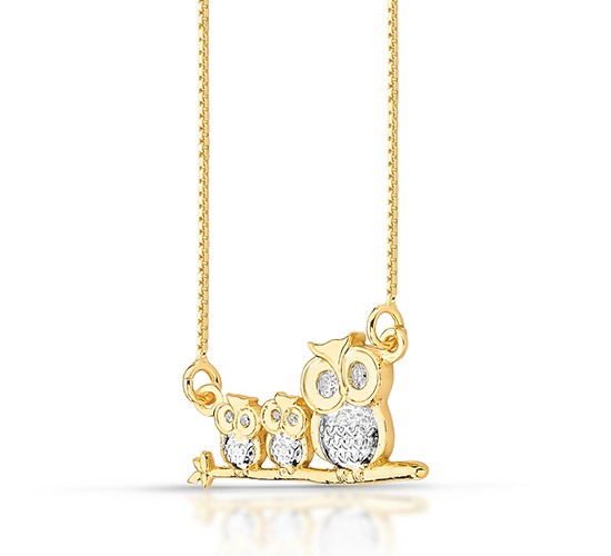 Colar mae coruja com 2 filhos zirconia cristal. 6x17mm. 161229