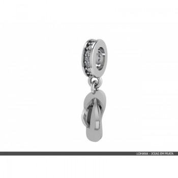 Berloque chinelo em prata com passador zirconia cristal. 361267