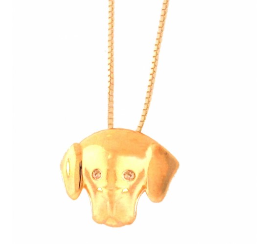 Colar rosto cachorro liso com olhos zirconia cristal. 7x10mm. 161268