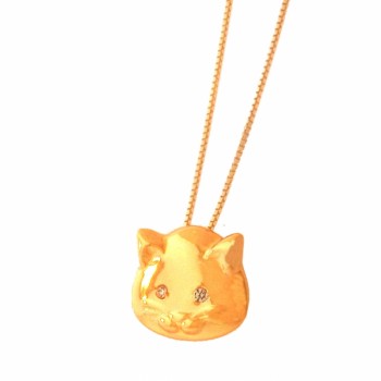 Colar rosto gato liso com olhos zirconia cristal. 7x10mm. 161269