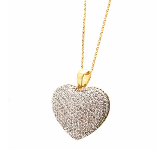 Colar coracao medio zirconia cristal. 161271