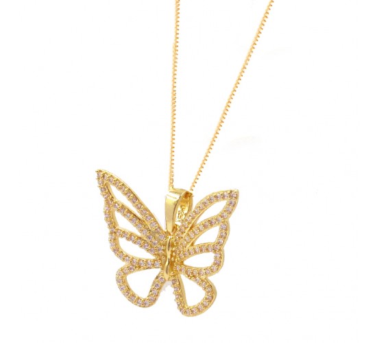 Colar borboleta vazada zirconia cristal. 15x18mm. 161464