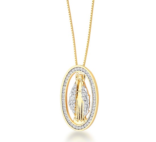 Colar Nossa Senhora Das Gracas manto zirconia cristal e aro oval zirconia cristal. 161493