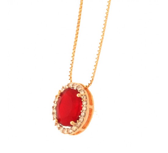 Colar oval pedra maior vermelho rubi com zirconia cristal em volta. 161511