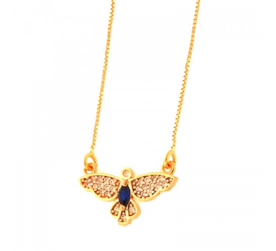 Colar divino zirconia cristal com navete azul no centro. 161560