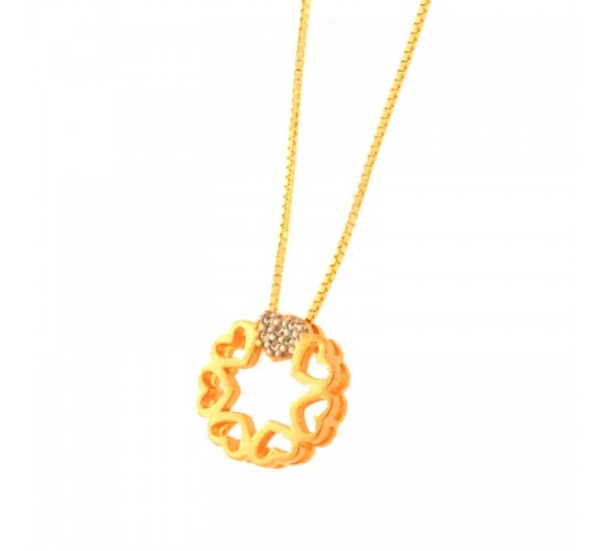Colar circulo de coracoes lisos e um zirconia cristal. 6mm. 161562