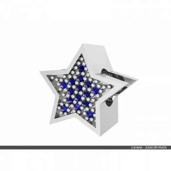 Berloque estrela em prata com zirconia cristal e azul. 361598