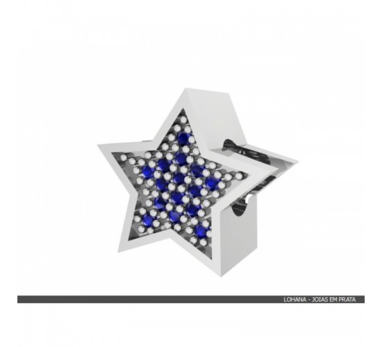 Berloque estrela em prata com zirconia cristal e azul. 361598