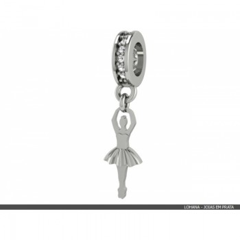 Berloque bailarina em prata com passador zirconia cristal. 361612