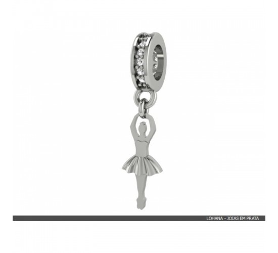 Berloque bailarina em prata com passador zirconia cristal. 361612