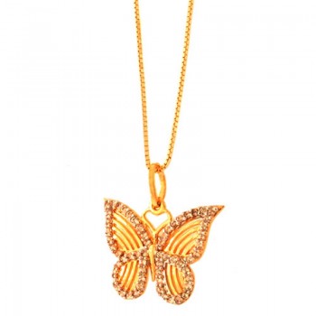 Colar borboleta pequena vazada com zirconia cristal em volta. 10x14mm. 161622