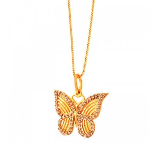 Colar borboleta pequena vazada com zirconia cristal em volta. 10x14mm. 161622
