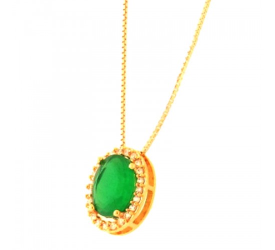 Colar oval pedra maior verde esmeralda com zirconia cristal em volta. 161625