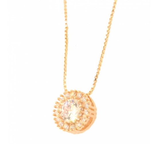 Colar chuveiro redondo pedra maior cristal com zirconia cristal em volta. 4mm. 161655