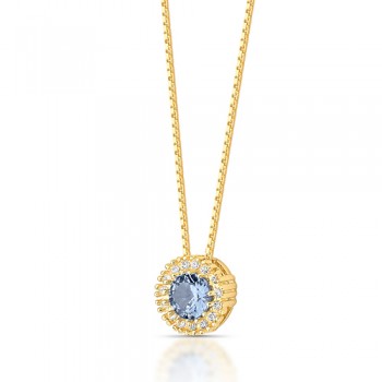 Colar chuveiro redondo pedra maior azul claro com zirconia cristal em volta. 4mm. 161657