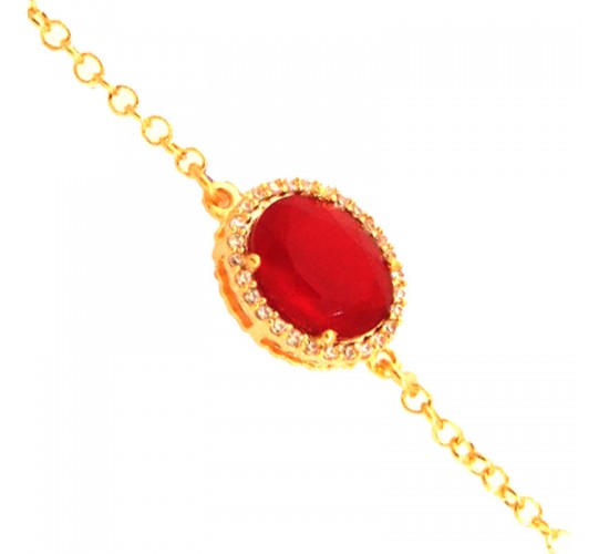 Pulseira com pedra oval vermelho rubi. 161664