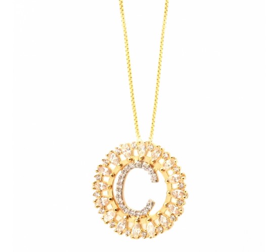 Colar letra C aro redondo com navete cristal e zirconia cristal. 161673C