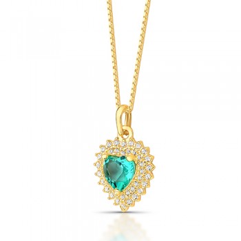 Colar coracao pedra maior verde paraiba com zirconia cristal em volta. 12x9mm. 161680