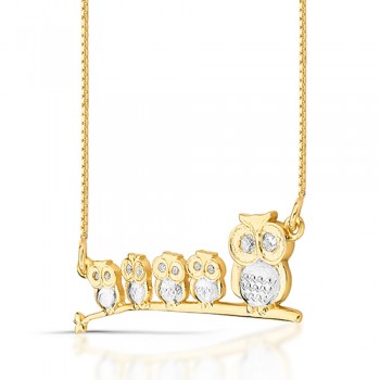 Colar mae coruja com 4 filhos zirconia cristal. 6x28mm. 161714