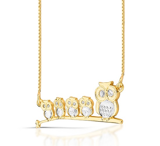 Colar mae coruja com 4 filhos zirconia cristal. 6x28mm. 161714
