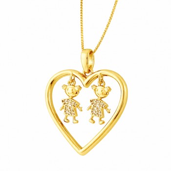 Colar coracao liso com 2 meninas. 22x22mm. 161721 Colar coracao liso com 2 meninas. 22x22mm. 161721