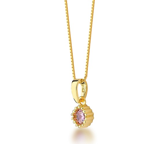 Colar redondo pequeno zirconia rosa claro. 161741