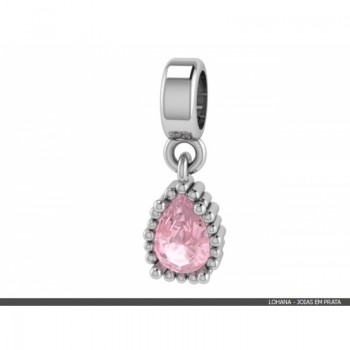 Berloque de pendurar gota em prata com zirconia rosa claro. 361747